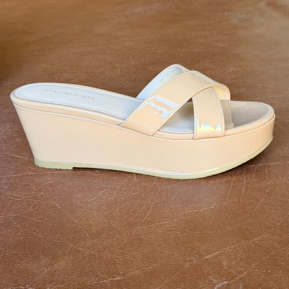 Stuart Weitzman Avenue 65 Flatform Wedge Slide Beige Sandal Size 6.5 NEW - Picture 6 of 15